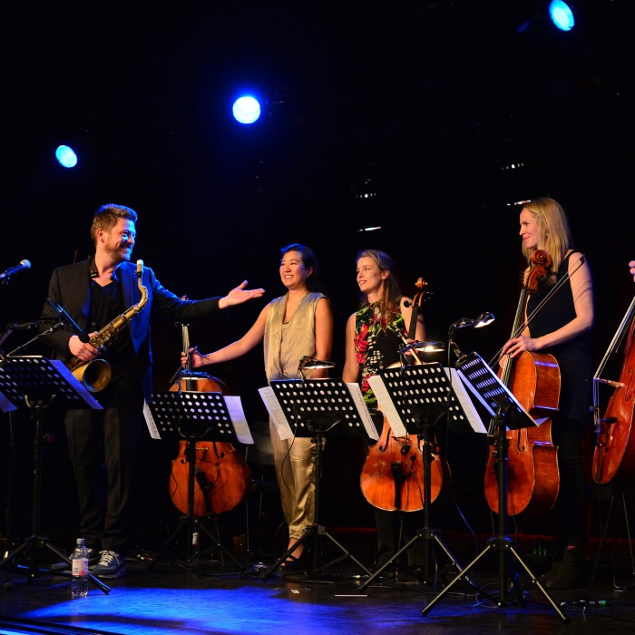 Neuer Deutschen Jazzpreis Mannheim in der Alten Feuerwache Wettbewerbsabend 14.03.
Bild zeigt Lutz Haefner (Saxophon) Rainer Boehm (Klavier) Plus Celli
© Rinderspacher